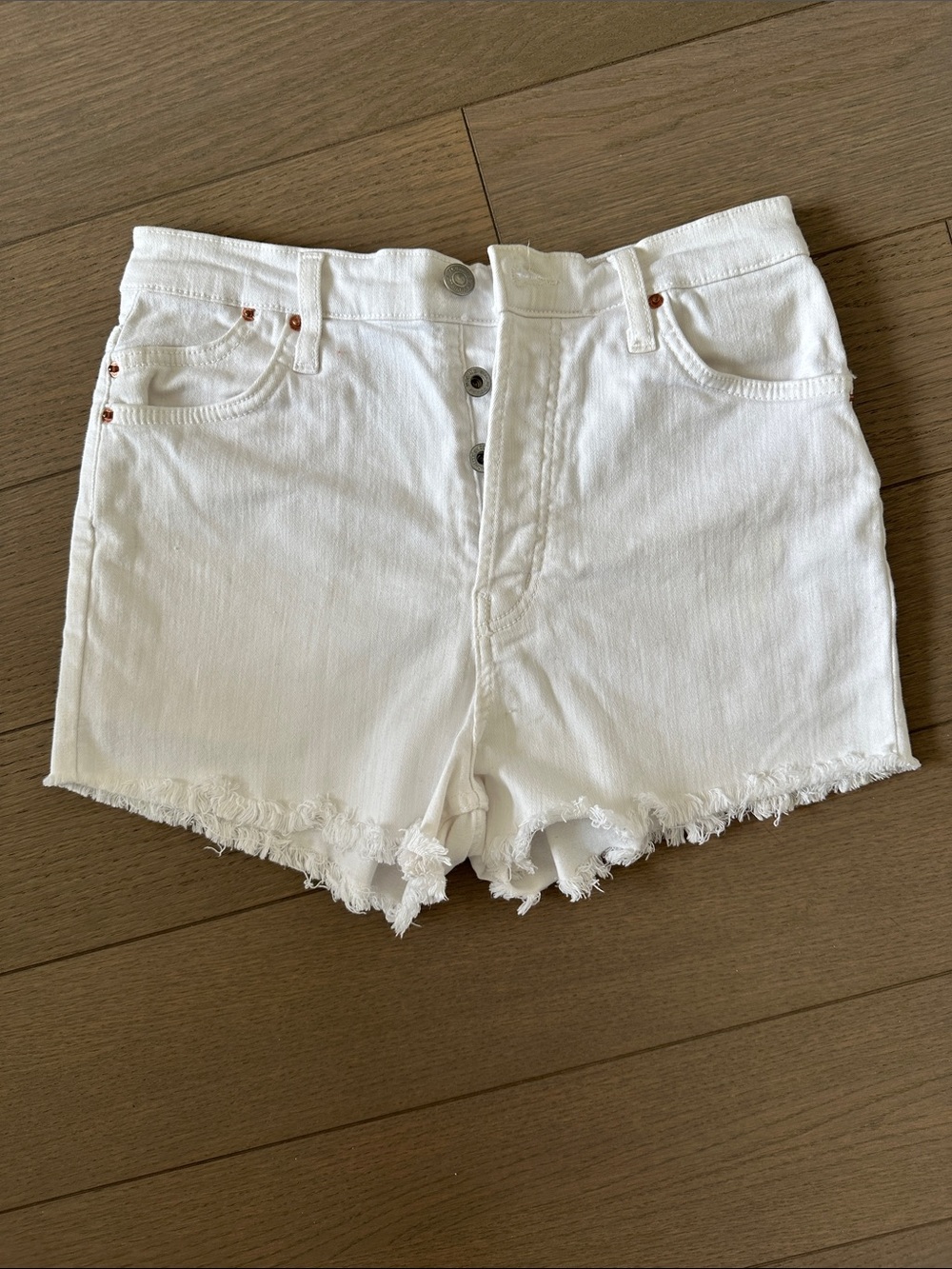 Michele White Denim Frayed Hem Cutoff Shorts